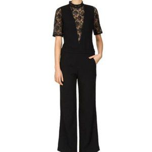 Kooples Black Daisy Lace Crepe Jumpsuit Size 36